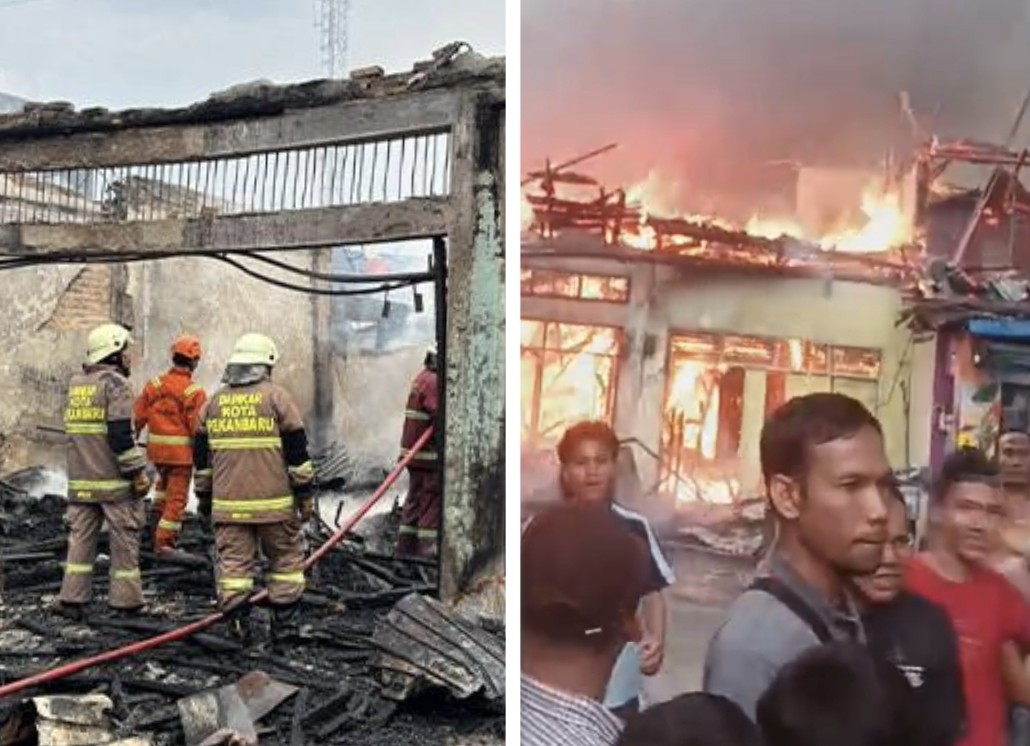 Lima bangunan ludes terbakar di Jalan Pepaya Pekanbaru (foto/int)